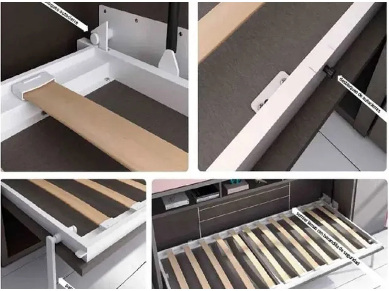 Lit escamotable horizontal avec canapé VETAL-105x190-Canapé Gris foncé-Structure Noyer