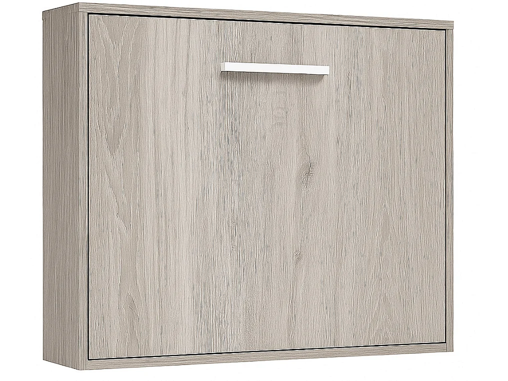 Lit escamotable horizontal OPTIMA-Avec matelas-120x180-Cadre Chêne gris-Façade Chêne gris