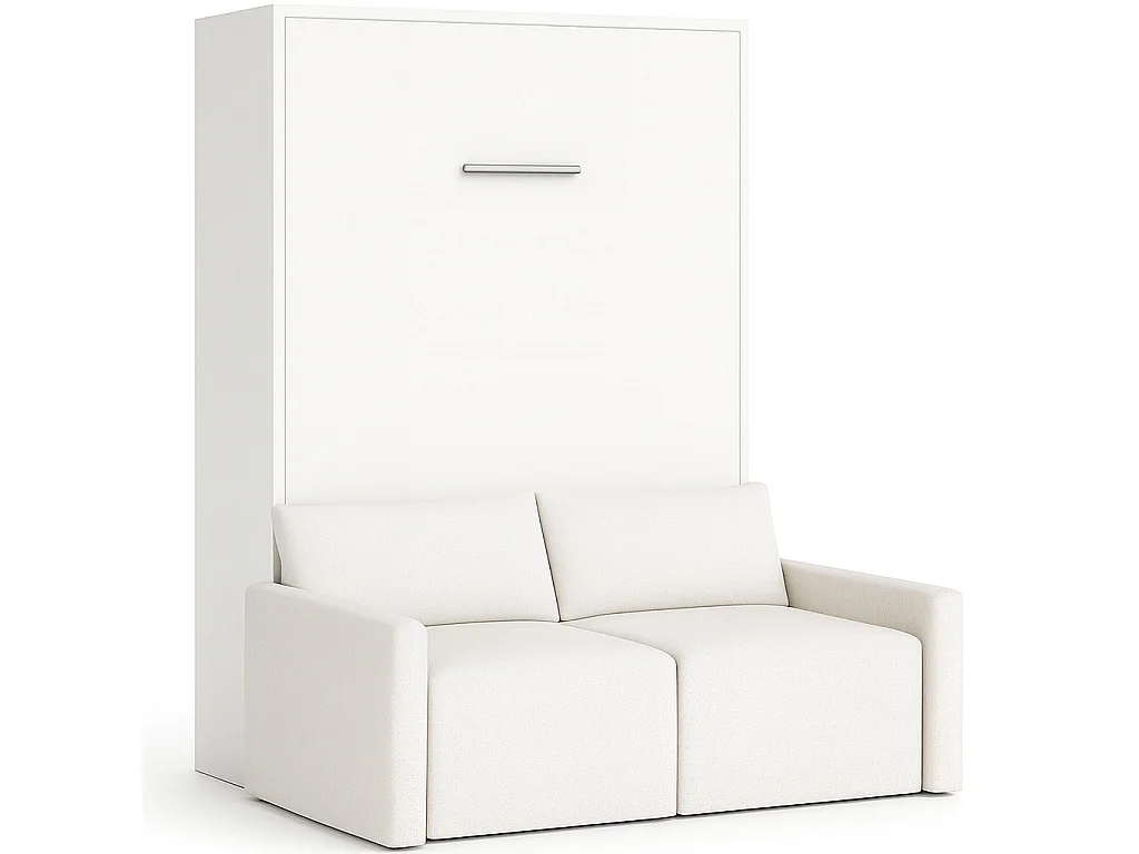 Verticaal opklapbed met hoogwaardige Valencia bank-Zonder matras-Slapen 80x180cm-Bank Wit-Structuur en gevel Wit