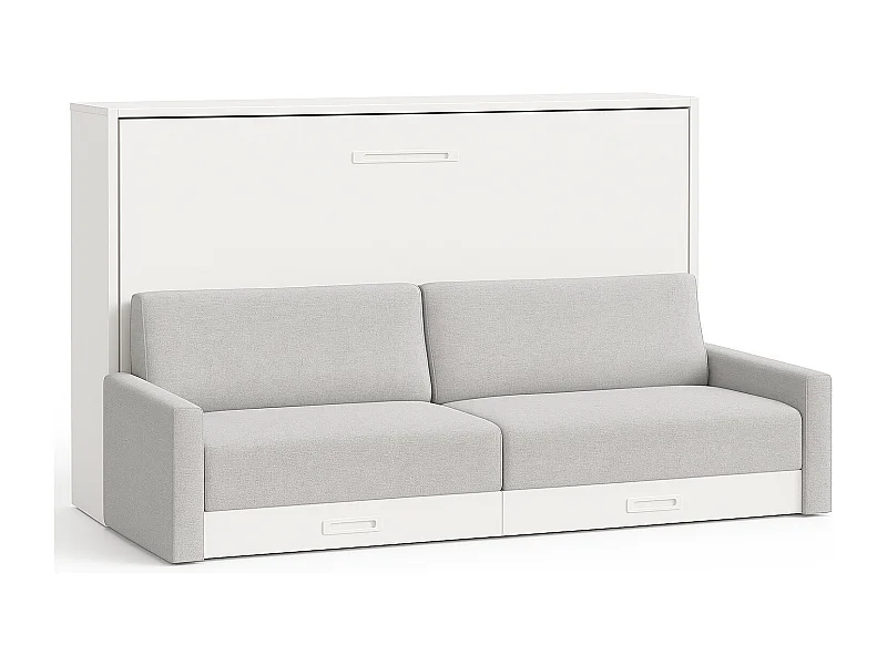 Lit escamotable horizontal avec canapé VETAL-160x200-Canapé Gris clair-Structure Blanche