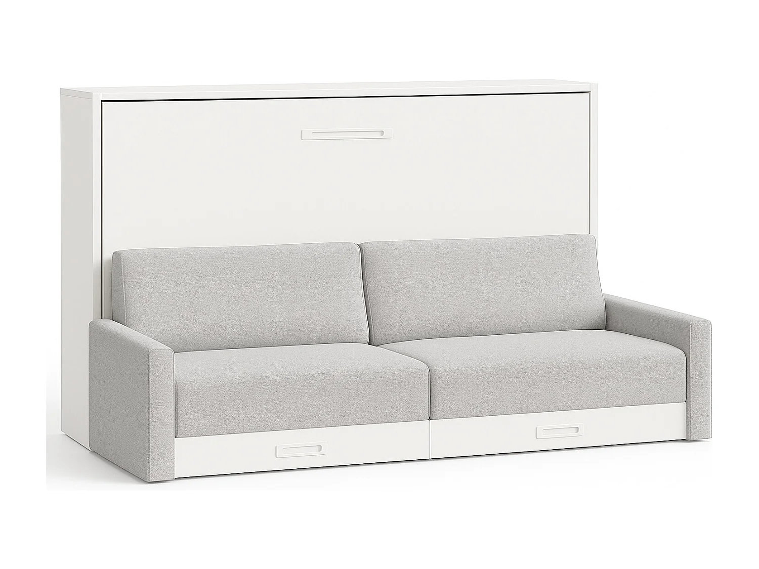 Lit escamotable horizontal avec canapé VETAL-160x200-Canapé Gris clair-Structure Blanche