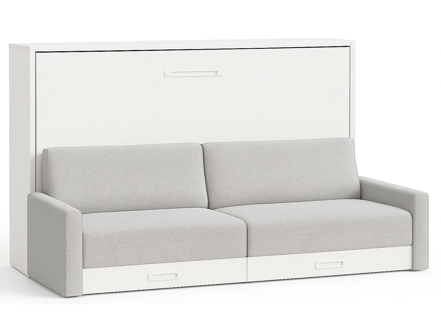 Lit escamotable horizontal avec canapé et rangement VETAL-160x200-Canapé Gris clair-Structure Blanche