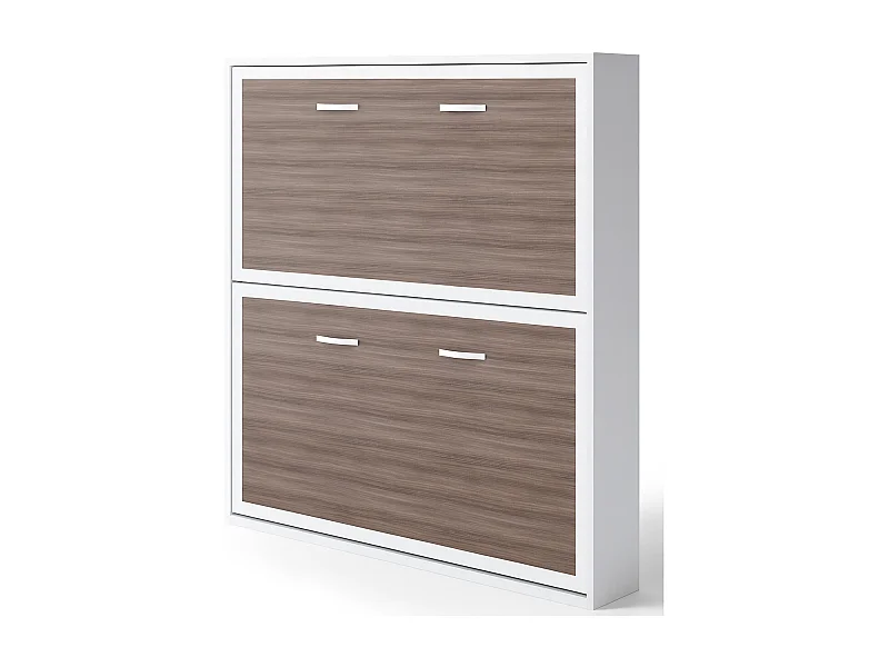 Horizontaal opklapbaar stapelbed 90x200 cm met gesynchroniseerde plank Studio High-end-Zonder matras-Bekisting Wit-Facade Bruin eiken