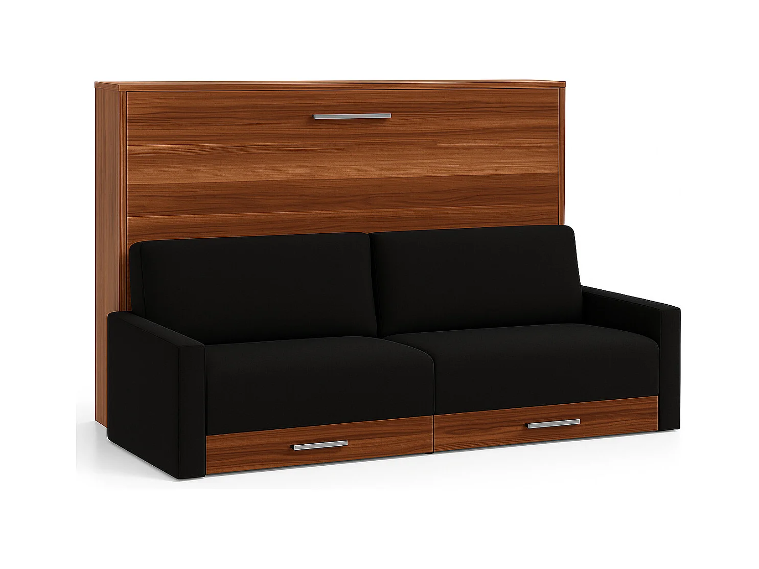 Lit escamotable horizontal avec canapé VETAL-120x190-Canapé Noir-Structure Noyer