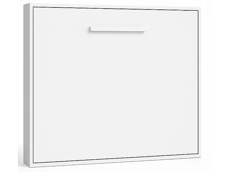 Lit escamotable horizontal OPTIMA-Avec matelas-80x180-Cadre Blanc-Façade Blanche