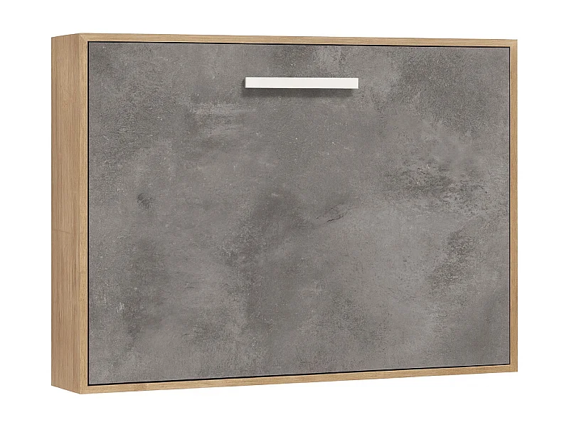 Lit escamotable horizontal OPTIMA-140x180-Cadre Chêne clair-Façade Gris ciment