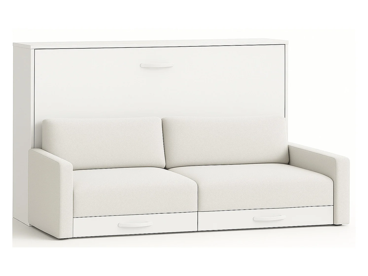 Cama abatible horizontal con sofá Veta-Ropa de cama 120x190 cm-Sofá Natural-Estructura y fachada Blanche