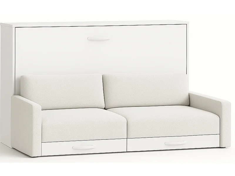 Cama abatible horizontal con sofá Veta-Ropa de cama 120x190 cm-Sofá Natural-Estructura y fachada Blanche