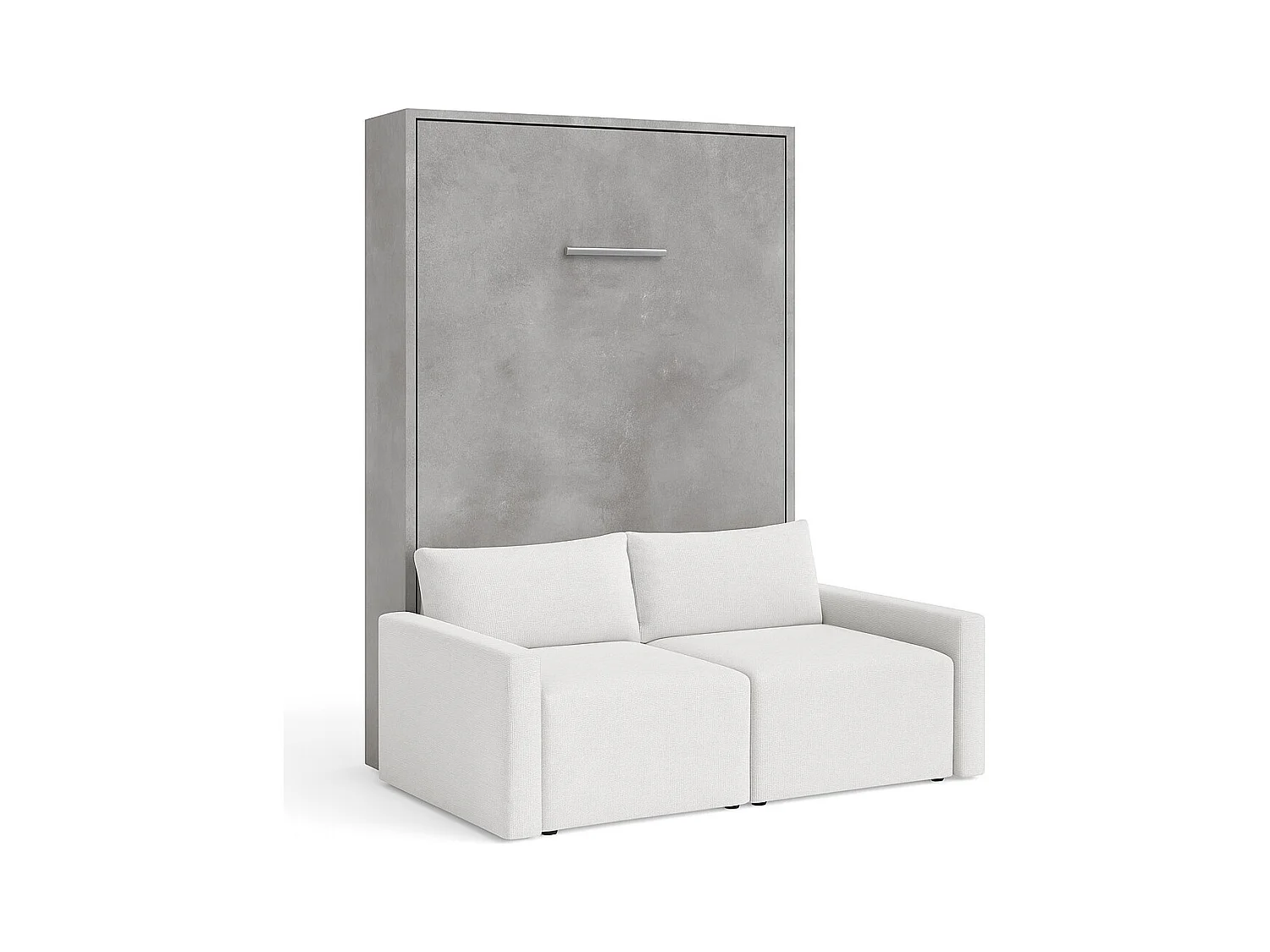 Lit escamotable vertical avec canapé tissu VALENCIA-Avec matelas-160x200-Canapé Gris clair-Structure Gris ciment