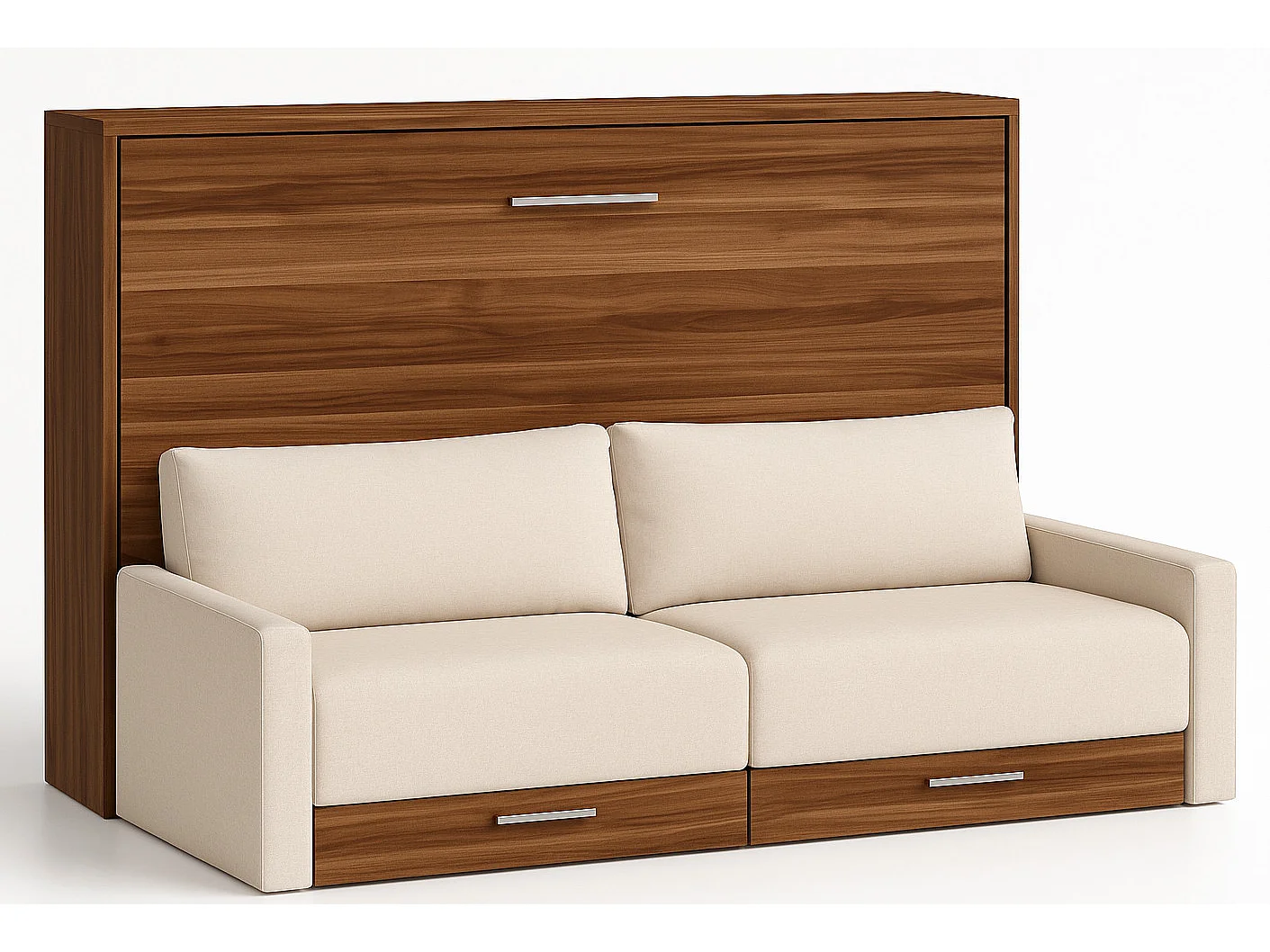 Lit escamotable horizontal avec canapé VETAL-140x200-Canapé Naturel-Structure Noyer