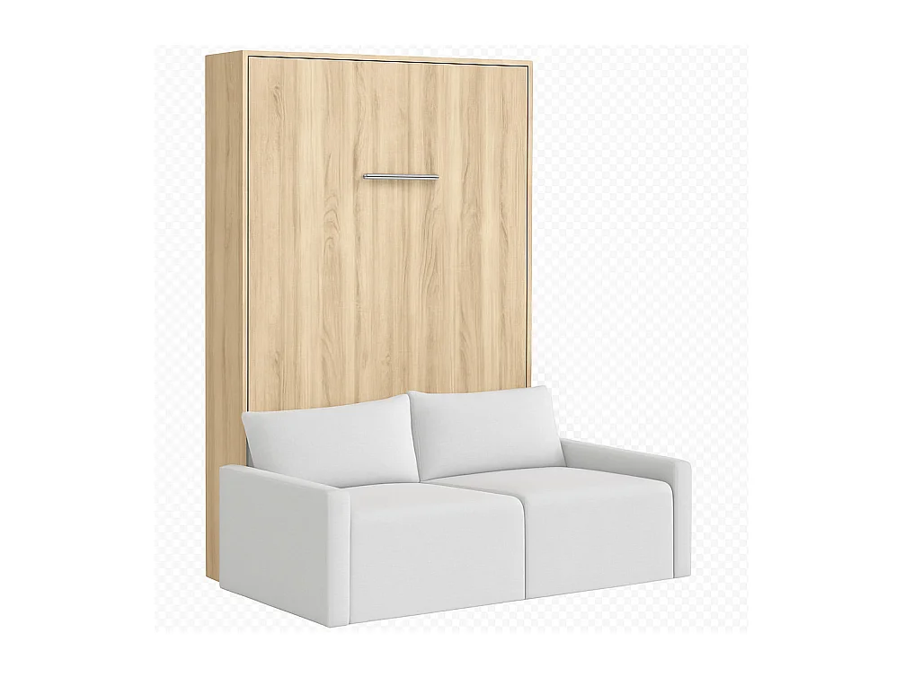 Lit escamotable vertical avec canapé tissu VALENCIA-90x190-Canapé Gris clair-Structure Chêne clair