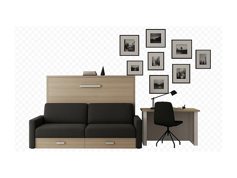 Lit escamotable horizontal avec canapé VETAL-140x200-Canapé Gris foncé-Structure Cambrian