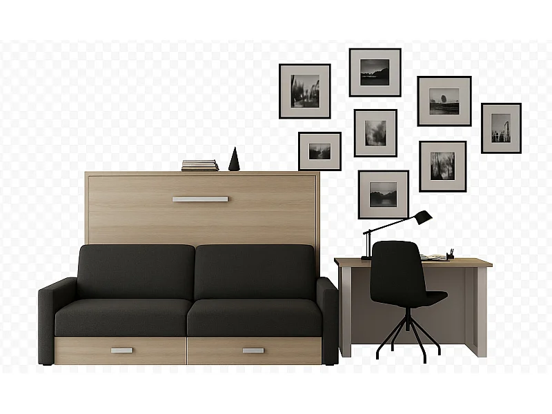 Lit escamotable horizontal avec canapé VETAL-140x200-Canapé Gris foncé-Structure Cambrian