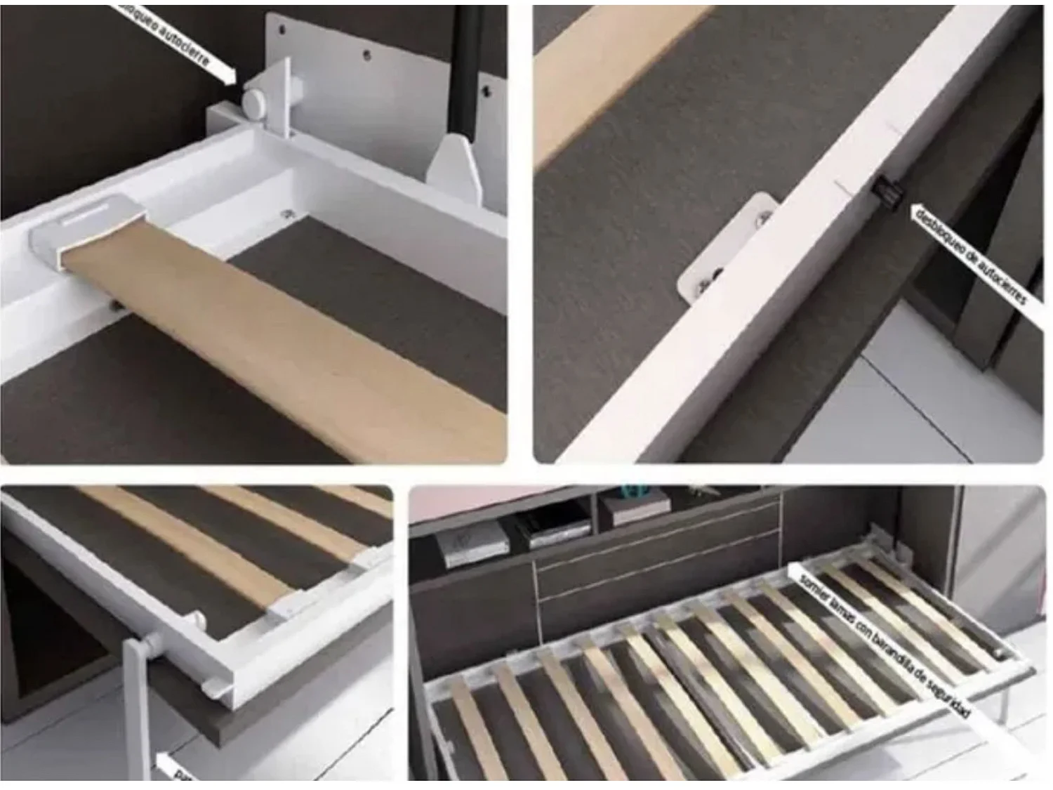 Lit escamotable vertical avec canapé tissu VALENCIA-Avec matelas-140x190-Canapé Naturel-Structure Chêne clair