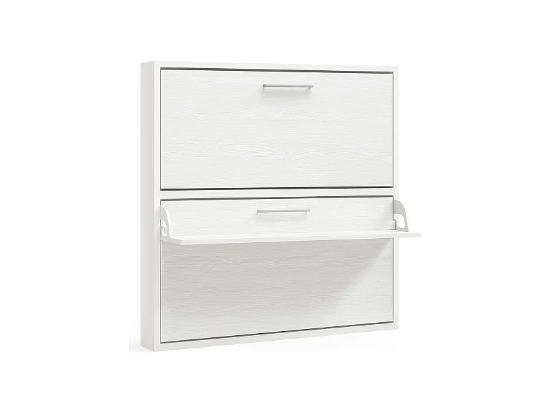 Horizontaal opklapbaar stapelbed 90x190 met gesynchroniseerde plank Studio High-end-2 matrassen-Bekisting Witte eik-Facade Witte eik