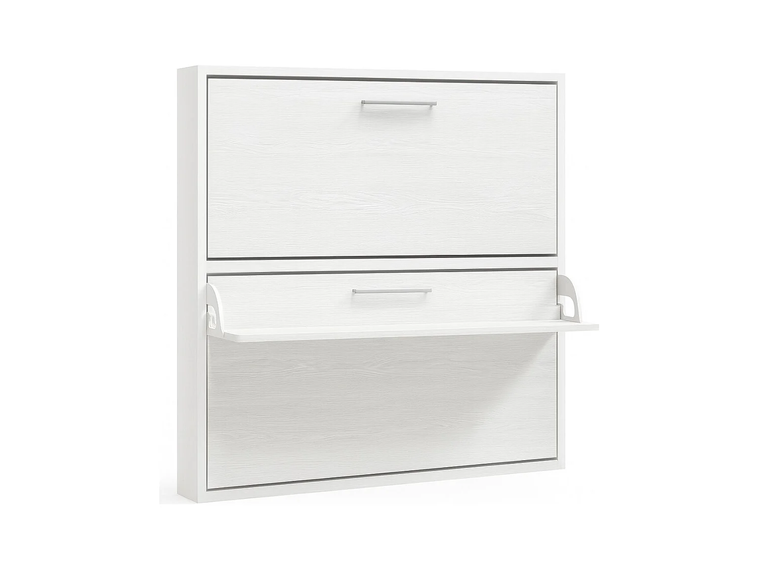 Horizontaal opklapbaar stapelbed 90x190 met gesynchroniseerde plank Studio High-end-2 matrassen-Bekisting Witte eik-Facade Witte eik