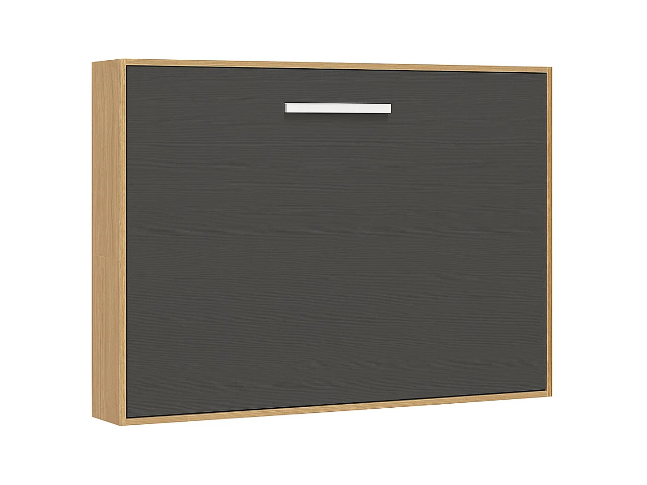 Cama abatible horizontal 140x190 Optima-Ropa de cama -Encofrado Roble claro-Frente Gris antracita
