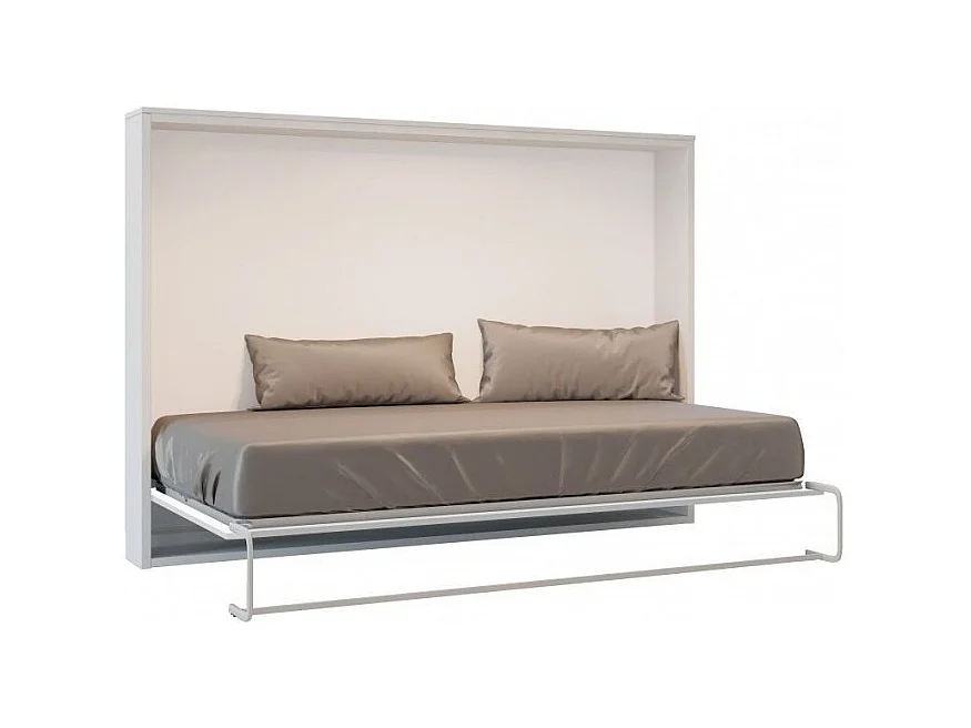 Lit escamotable horizontal OPTIMA-140x190-Cadre Blanc-Façade Blanche