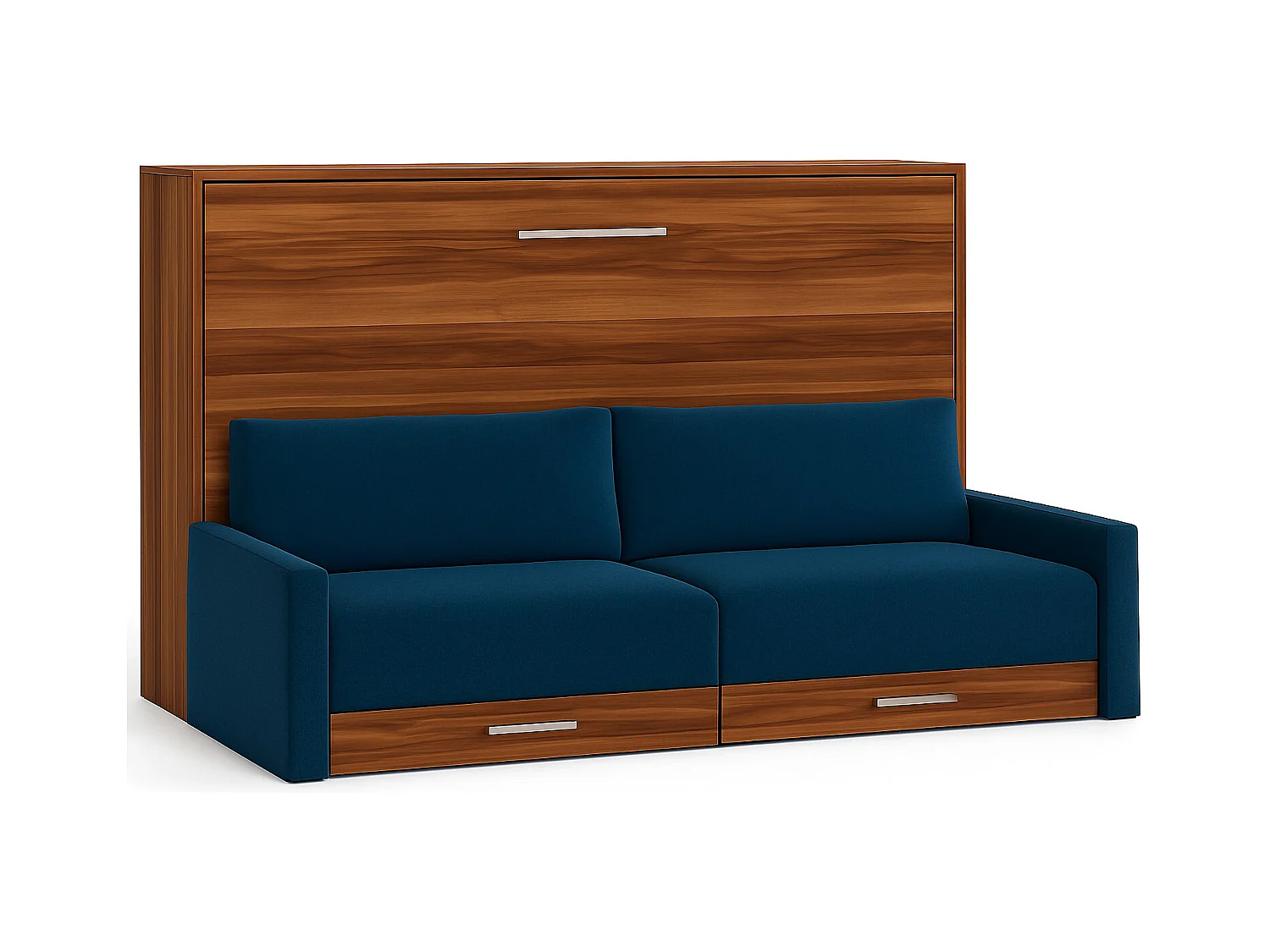 Lit escamotable horizontal avec canapé VETAL-140x200-Canapé Bleu foncé-Structure Noyer