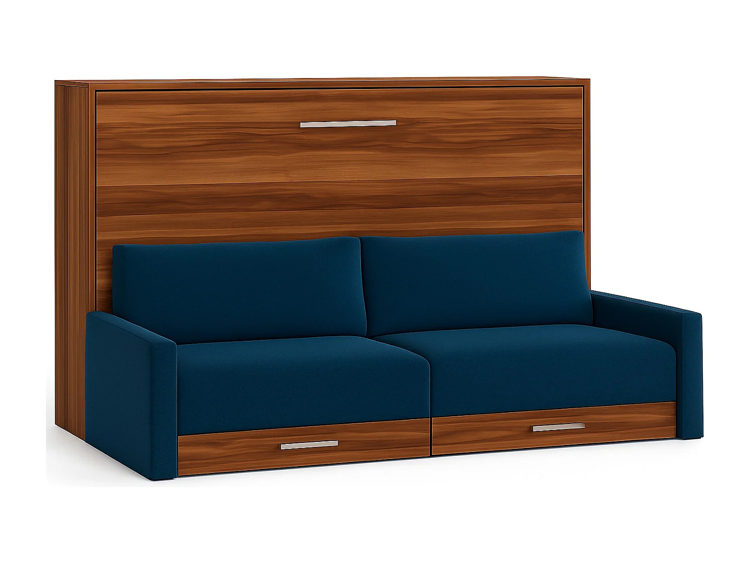 Lit escamotable horizontal avec canapé VETAL-140x200-Canapé Bleu foncé-Structure Noyer