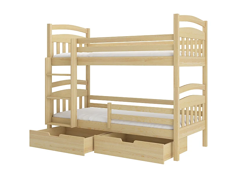 Lit superposé 2 places MADRA– 2 tiroirs de rangement et 2 sommiers-Beige-90x200