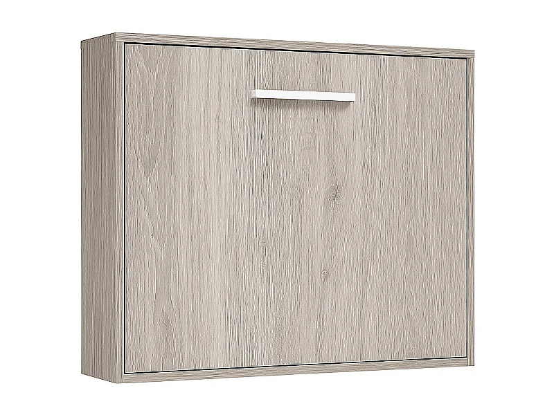 Lit escamotable horizontal OPTIMA-Avec matelas-150x200-Cadre Chêne gris-Façade Chêne gris