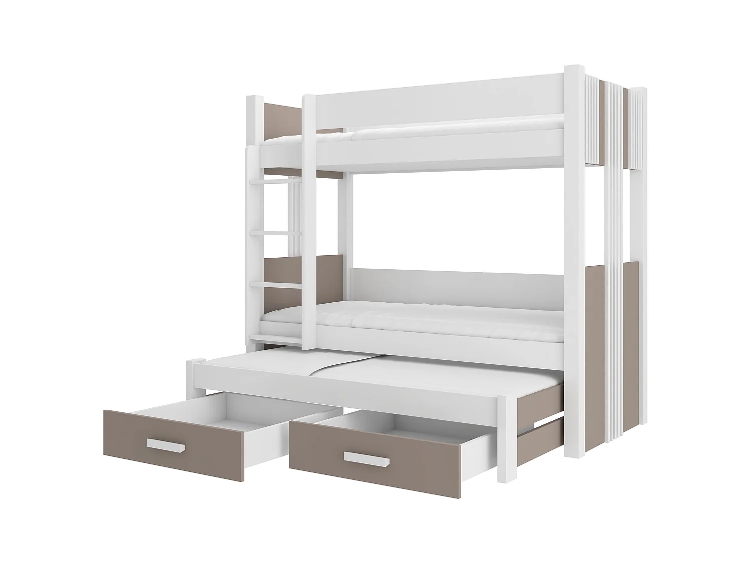 Lit superposé 3 places 90x200 ARKO - 2 tiroirs de rangement et 3 sommiers-Gris foncé