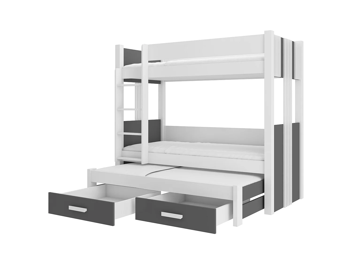 Lit superposé 3 places 90x200 ARKO - 2 tiroirs de rangement et 3 sommiers-Gris anthracite