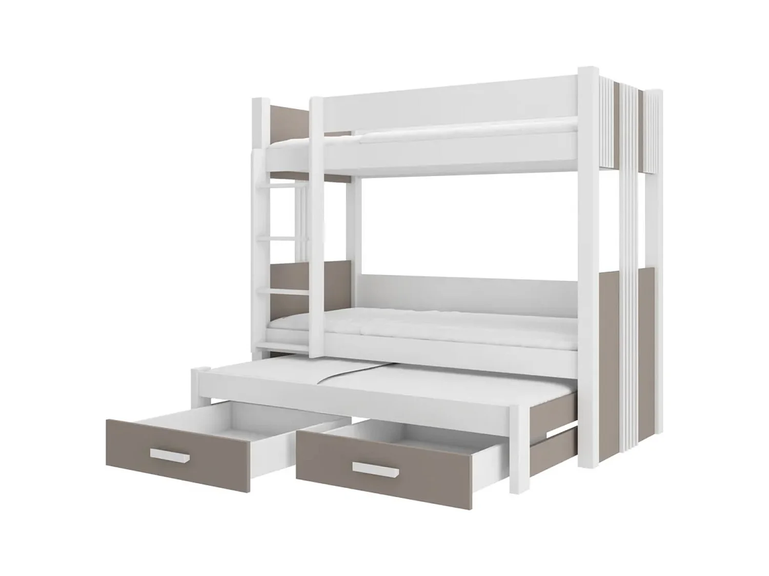 Lit superposé 3 places 90x200 ARKO - 2 tiroirs de rangement et 3 sommiers-Gris anthracite