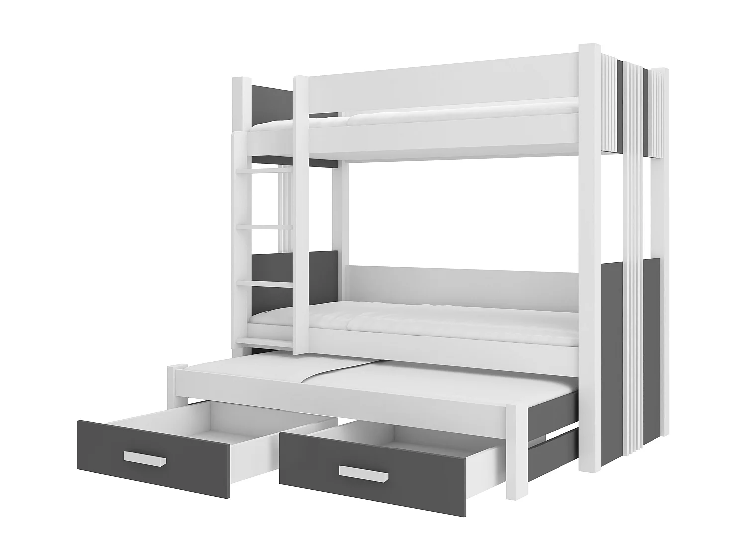 Lit superposé 3 places 90x200 ARKO - 2 tiroirs de rangement et 3 sommiers-Gris anthracite