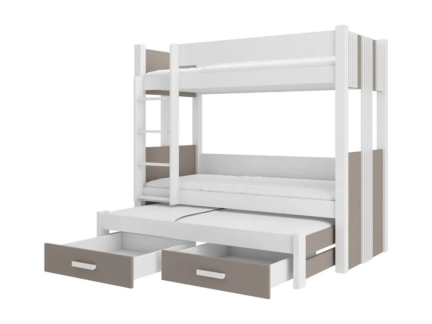 Lit superposé 3 places 90x200 ARKO - 2 tiroirs de rangement et 3 sommiers-Gris anthracite