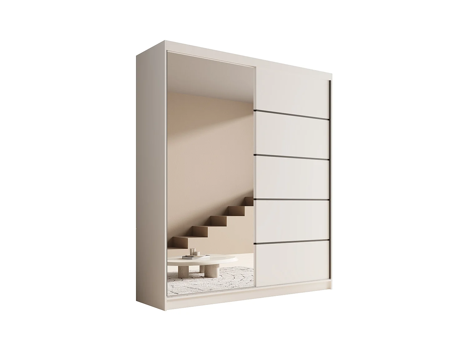 Armoire coulissante 2 portes KAROW 180 avec miroir – Meuble de rangement moderne-Blanc