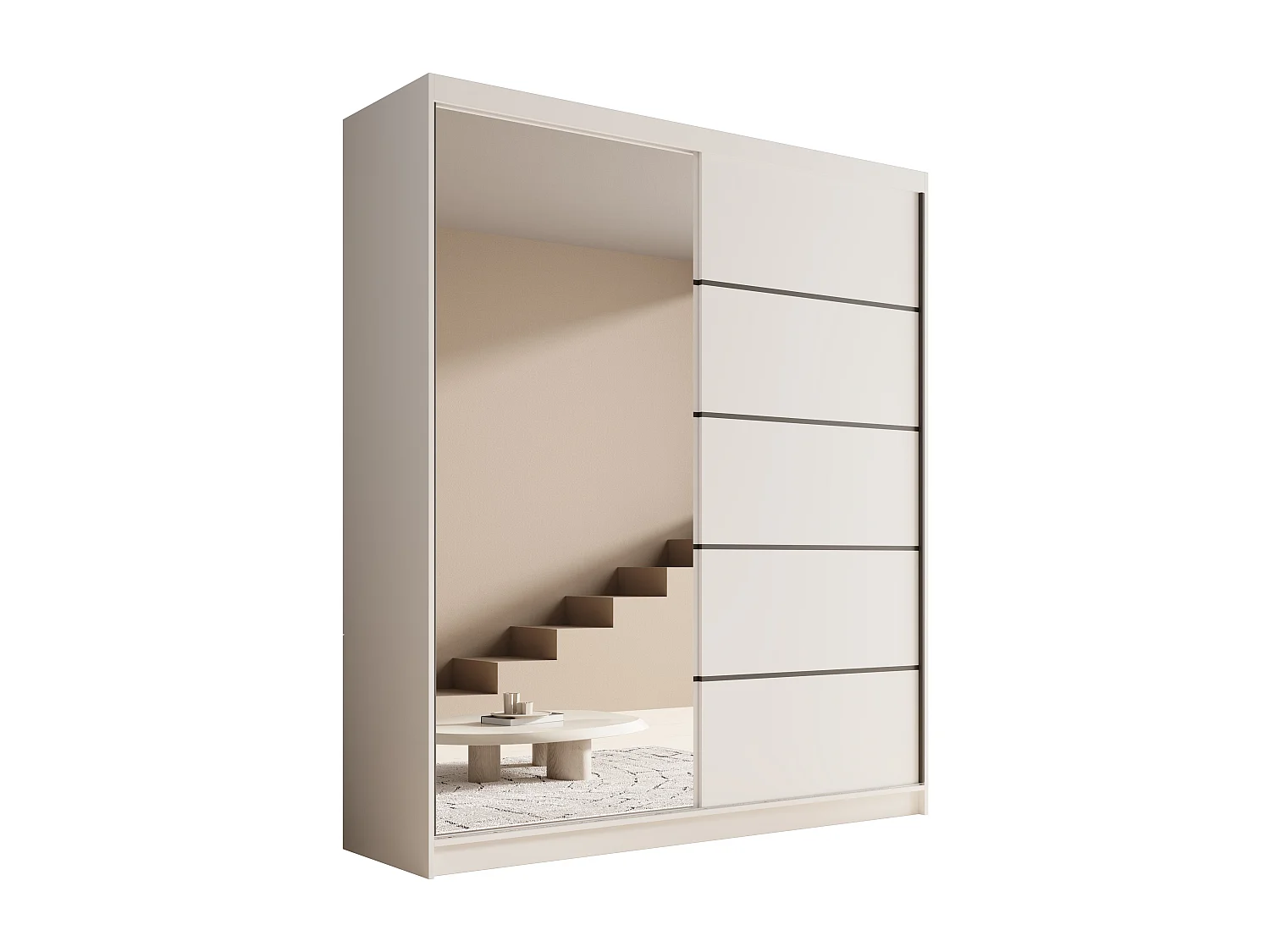 Armoire coulissante 2 portes KAROW 180 avec miroir – Meuble de rangement moderne-Blanc