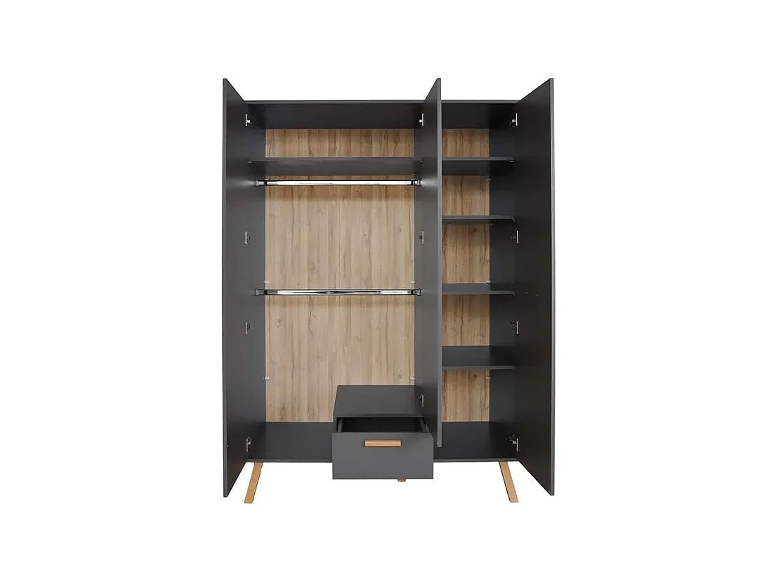 Armoire de rangement 3 portes 1 tiroir mélaminé gris mat Mathys