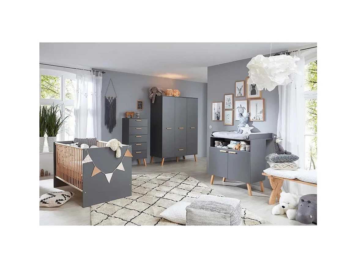 Armoire de rangement 3 portes 1 tiroir mélaminé gris mat Mathys