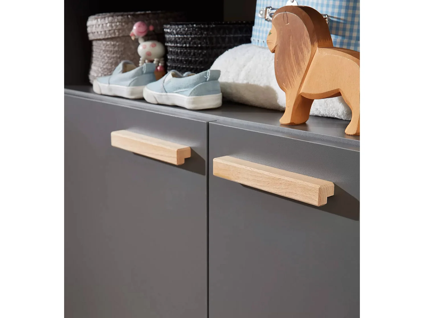 Armoire de rangement 3 portes 1 tiroir mélaminé gris mat Mathys