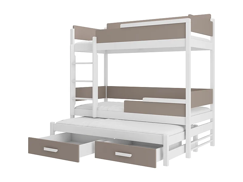 Lit superposé 3 places 90x200 KINZEY - 2 tiroirs de rangement et 3 sommiers-Gris