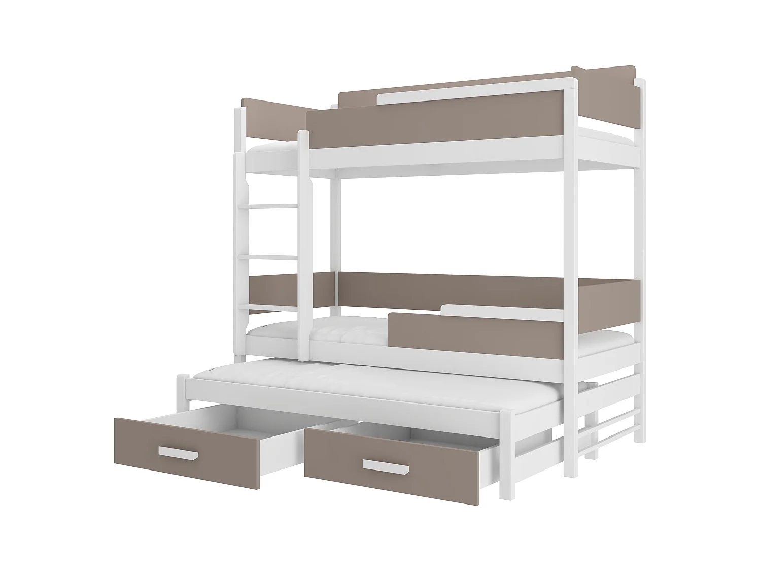 Lit superposé 3 places 90x200 KINZEY - 2 tiroirs de rangement et 3 sommiers-Gris