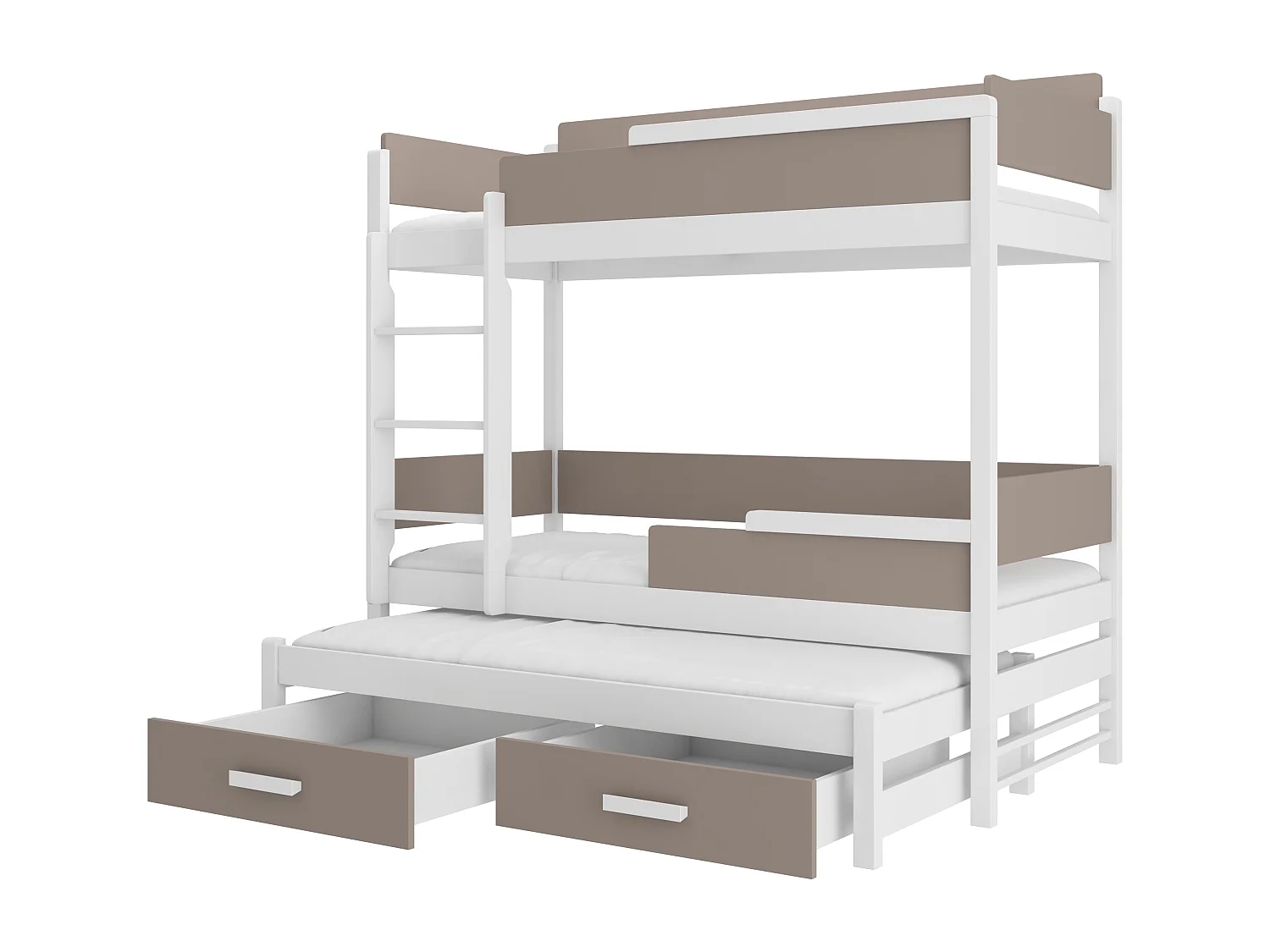 Lit superposé 3 places 90x200 KINZEY - 2 tiroirs de rangement et 3 sommiers-Gris