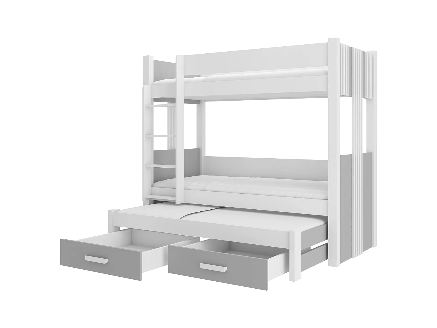 Lit superposé 3 places 90x200 ARKO - 2 tiroirs de rangement et 3 sommiers-Gris