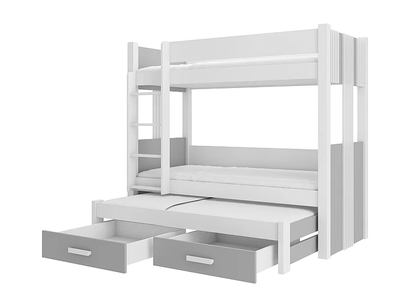 Lit superposé 3 places 90x200 ARKO - 2 tiroirs de rangement et 3 sommiers-Gris