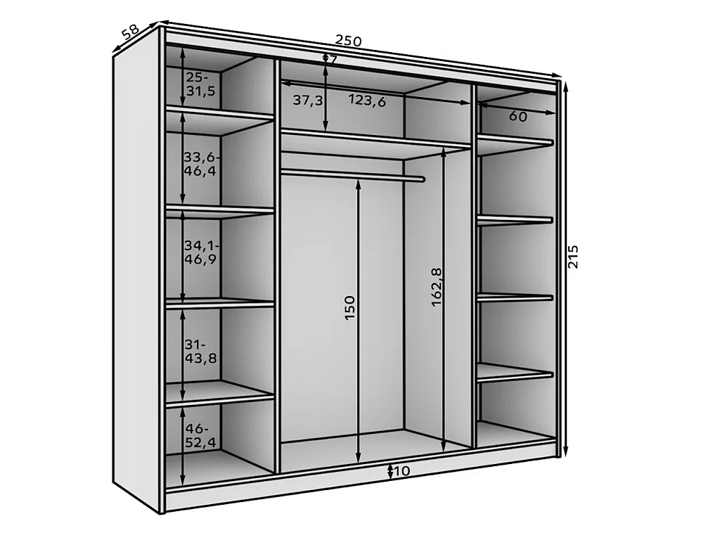Armoire coulissante 3 portes TENA 250 avec miroir– Design moderne et grande capacité de rangement-Beige