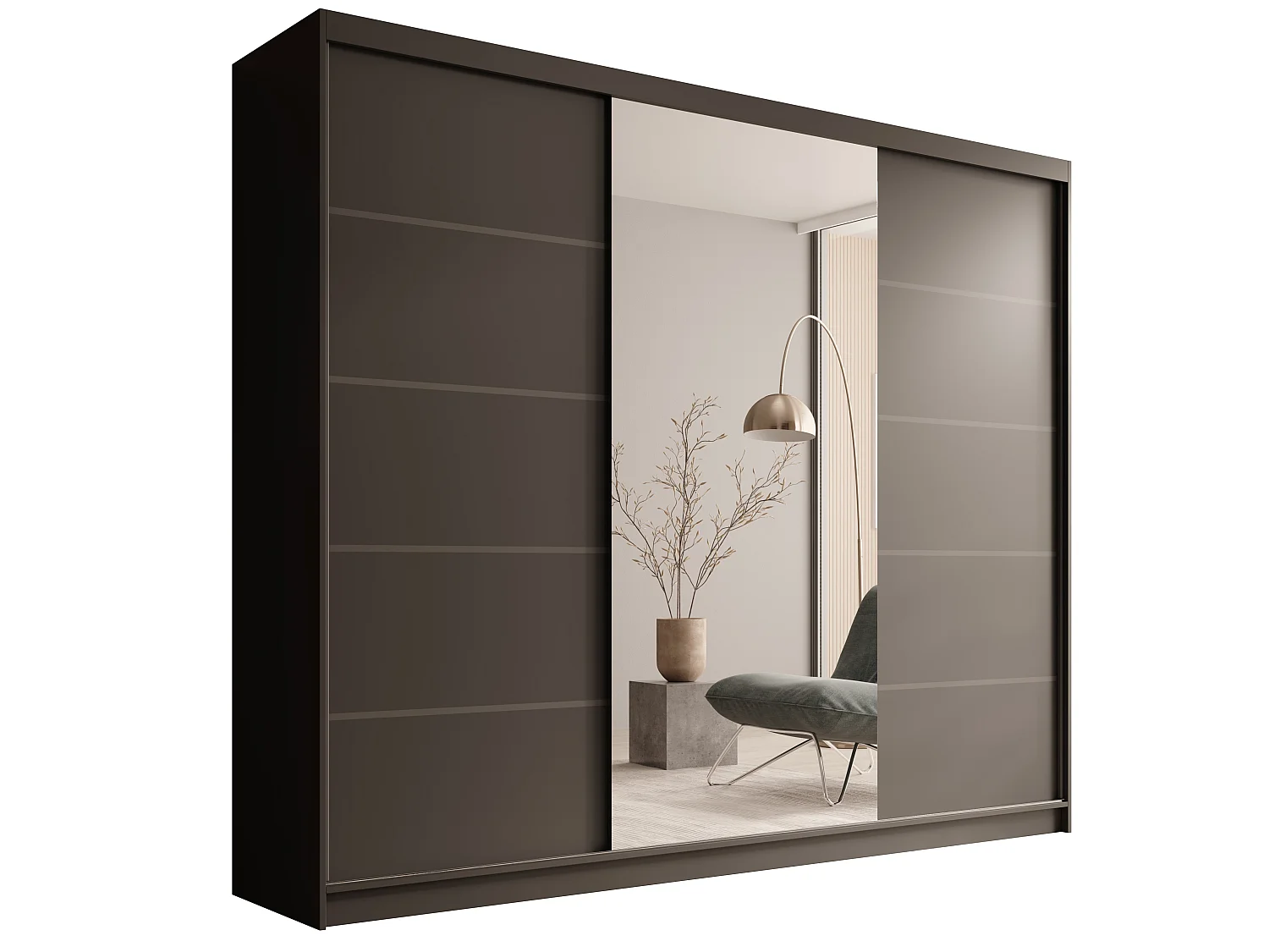 Armoire coulissante 3 portes TENA 250 avec miroir– Design moderne et grande capacité de rangement-Beige