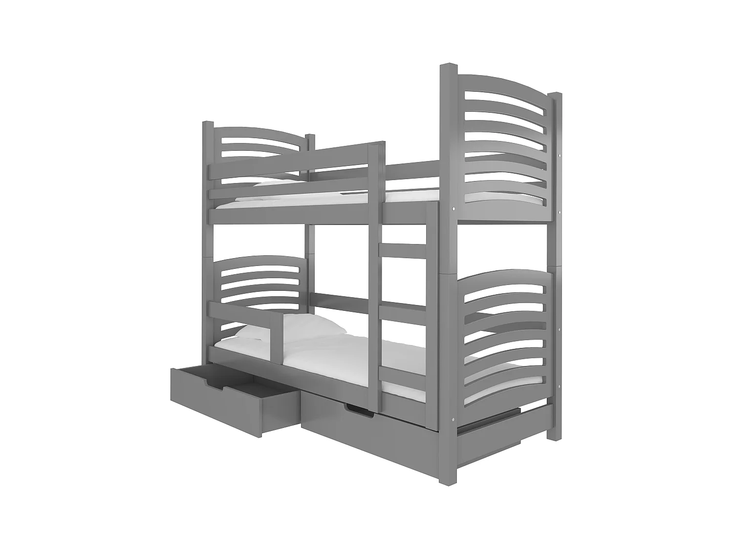 Lit superposé 2 places 80x190 OZURA – Avec matelas et tiroirs de rangement-Gris