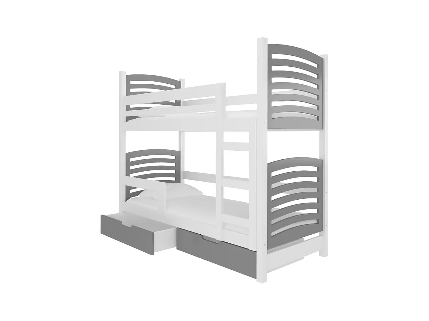 Lit superposé 2 places 80x190 OZURA – Avec matelas et tiroirs de rangement-Gris