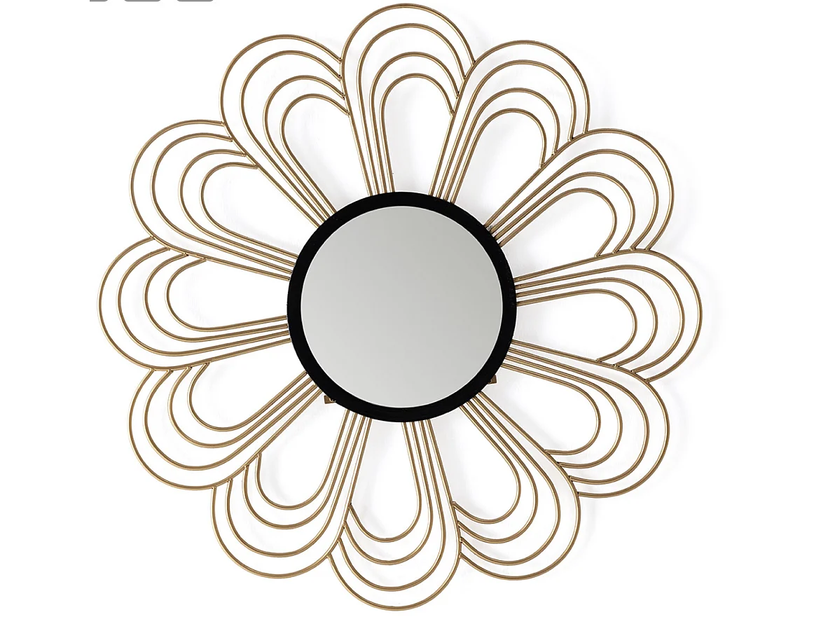 Miroir mural design en métal doré et noir SUNA - Ø 81cm