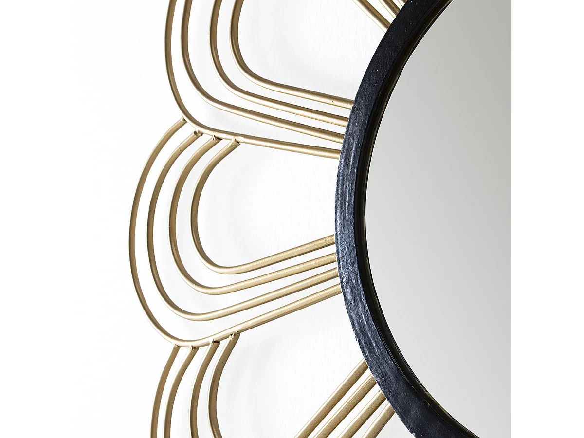 Miroir mural design en métal doré et noir SUNA - Ø 81cm