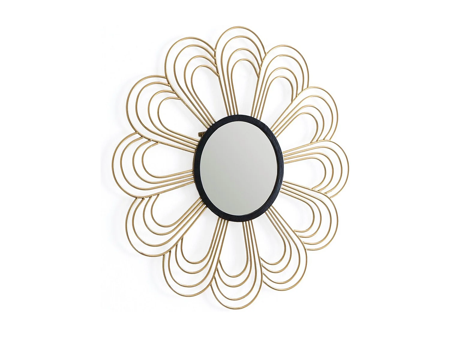 Miroir mural design en métal doré et noir SUNA - Ø 81cm