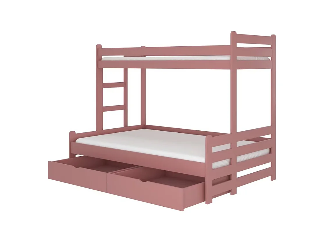 Lit superposé 2 couchages ADOVA 80-90x200 et 120x200 - Avec 2 tiroirs et 2 sommiers-Rose-90x200 et 120x200