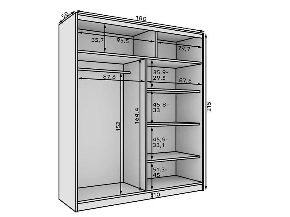 Armoire coulissante 2 portes KAROW 180 avec miroir – Meuble de rangement moderne-Noir